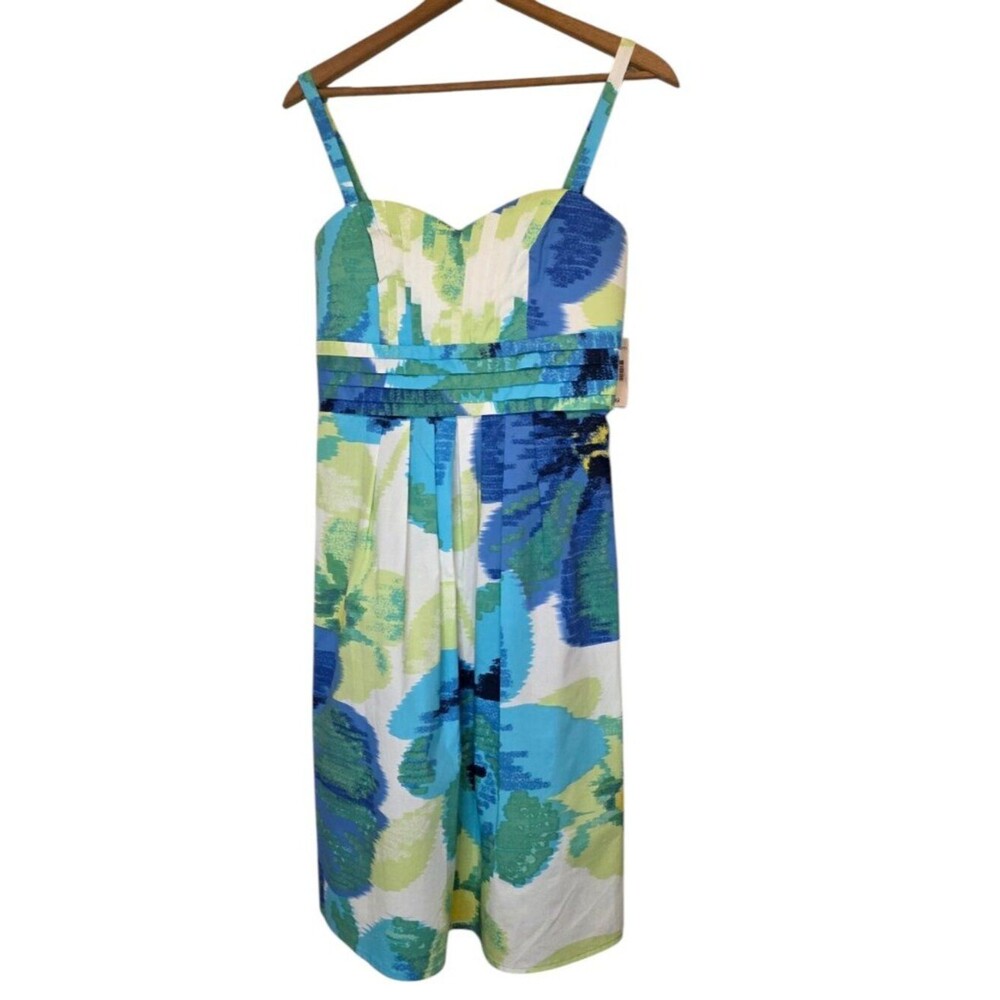NWT DressBarn Dress Floral Watercolor Pintuck Bodice Pleats Spaghetti Strap SZ 8
